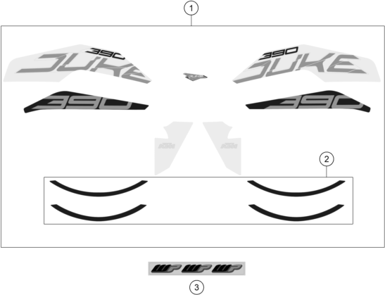 Sprängskiss: Decal – KTM 390 Duke, orange 2018