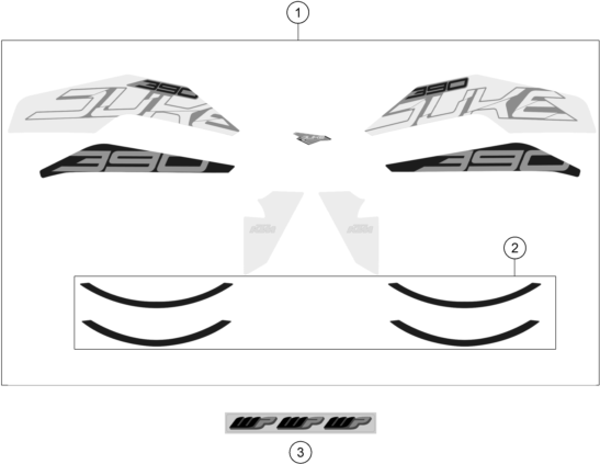 Sprängskiss: Decal – KTM 390 Duke, white 2020