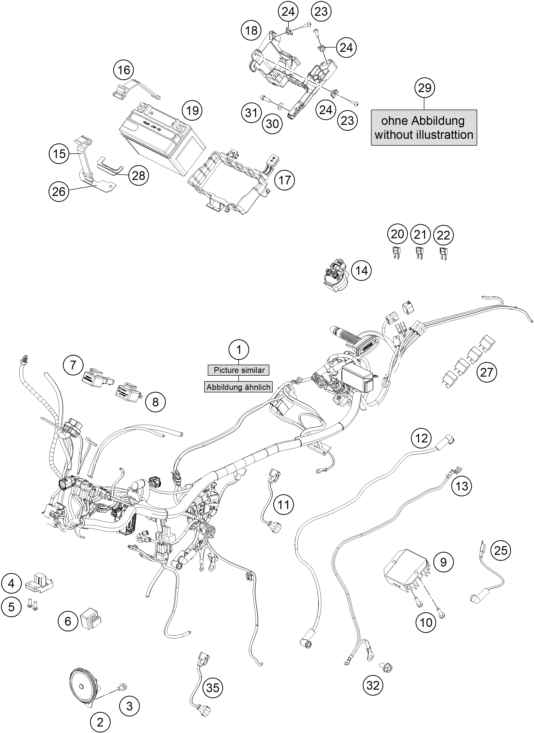 Sprängskiss: Wiring Harness – KTM 390 Duke, orange - B.D. 2018