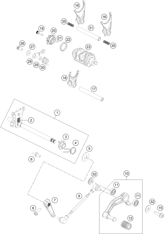 Sprängskiss: Shifting Mechanism – KTM 250 Duke, white 2019