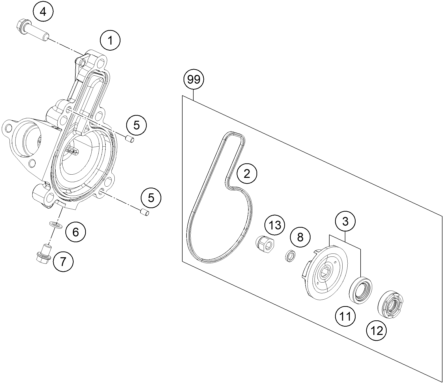 Sprängskiss: Water Pump – KTM 250 Duke, white 2019