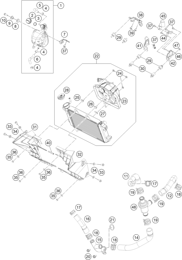 Sprängskiss: Cooling System – KTM 250 Duke, white 2019
