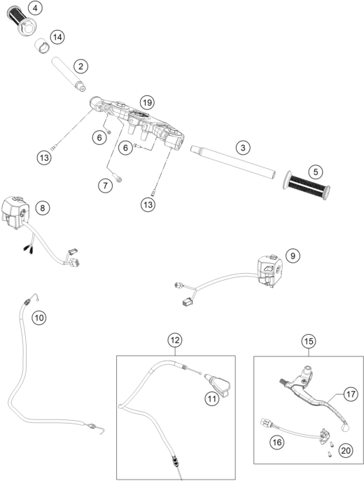 Sprängskiss: Handlebar, Controls – KTM RC 125, grey 2020