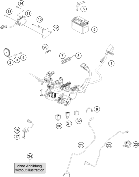 Sprängskiss: Wiring Harness – KTM RC 390, white - B.D. 2020