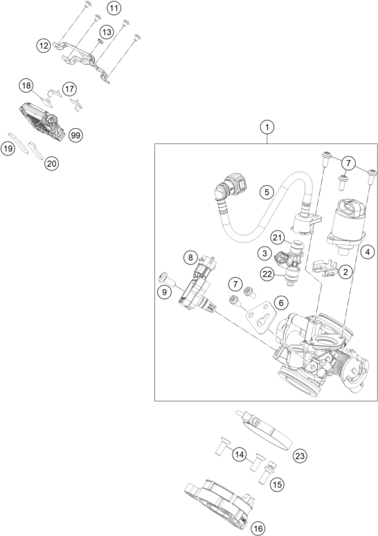 Sprängskiss: Throttle Body – KTM RC 125, grey 2020