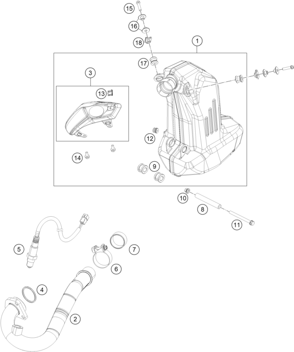 Sprängskiss: Exhaust System – KTM 200 DUKE, orange, w/o ABS - CKD 2021