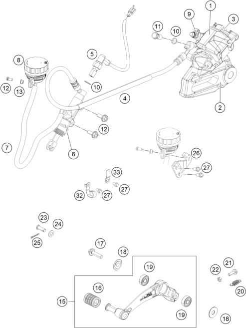 Sprängskiss: Rear Brake Caliper – KTM 200 Duke, orange-CKD 2019