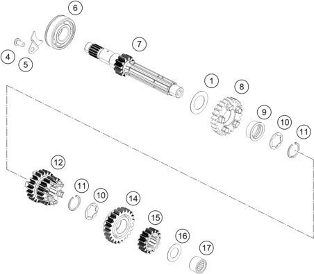 Sprängskiss: Transmission I - Main Shaft – KTM 125 DUKE WHITE B.D. 17