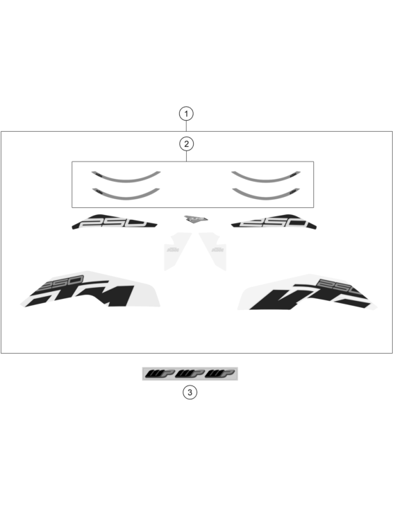 Sprängskiss: Decal – KTM 250 Duke, white 2019