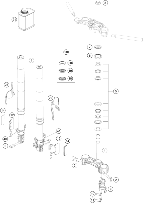 Sprängskiss: Front Fork, Triple Clamp – KTM RC 250 ORANGE B.D. 17