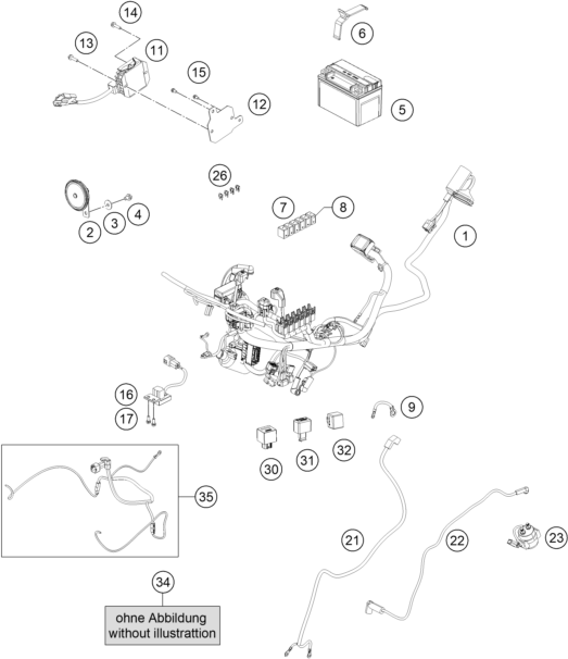 Sprängskiss: Wiring Harness – KTM RC 390, white - B.D. 2020