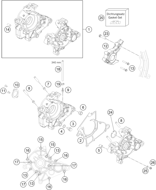 Sprängskiss: Engine Case – KTM 50 SX Mini 2019