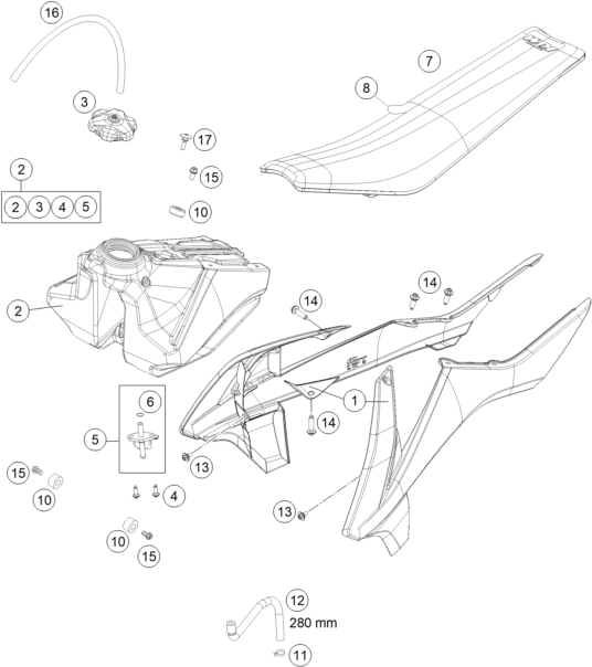 Sprängskiss: Tank, Seat – KTM 85 SX 17/14 2022