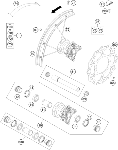 Sprängskiss: Front Wheel – KTM 85 SX 17/14 2027