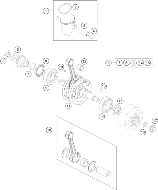 Sprängskiss: Crankshaft, Piston – KTM 85 SX 17/14 2027