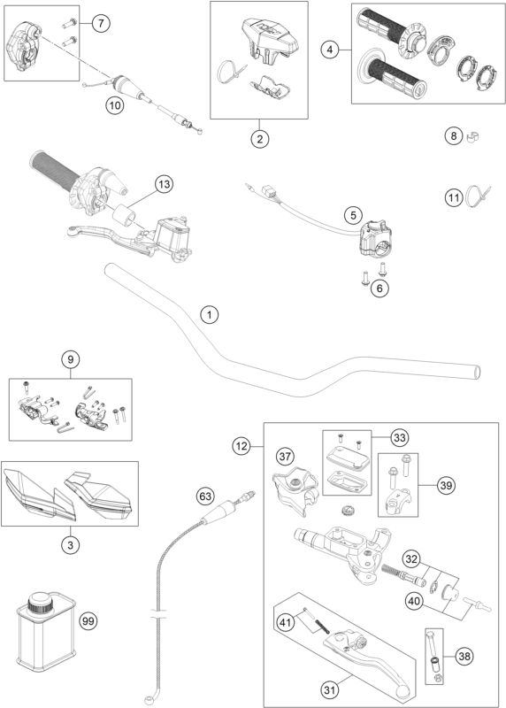 Sprängskiss: Handlebar, Controls – KTM 125 XC-W 2018