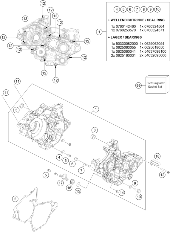 Sprängskiss: Engine Case – KTM 150 SX 2018