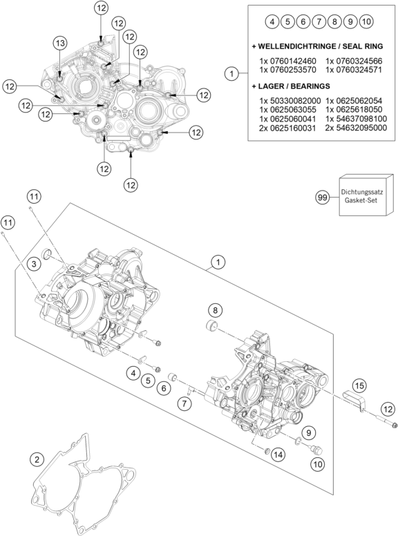 Sprängskiss: Engine Case – KTM 150 XC-W 2019