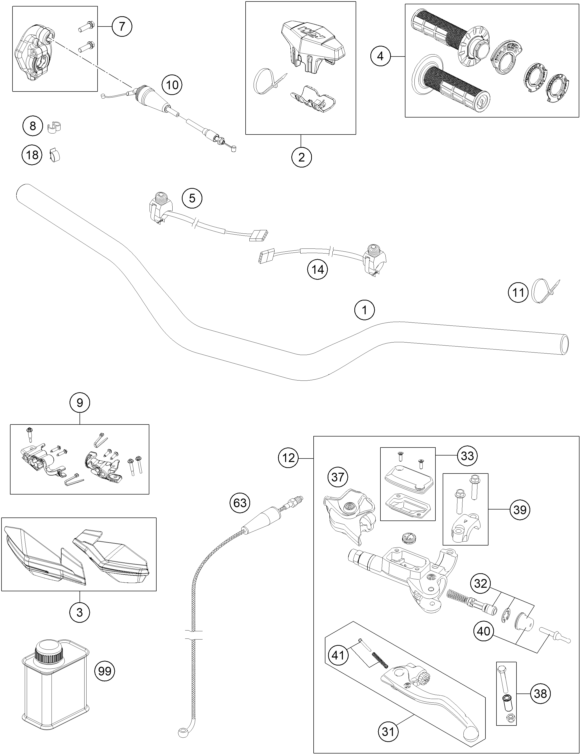 Sprängskiss: Handlebar, Controls – KTM 150 XC-W 2019