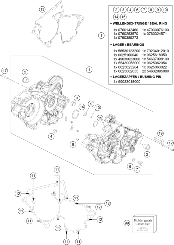 Sprängskiss: Engine Case – KTM 250 SX 2018
