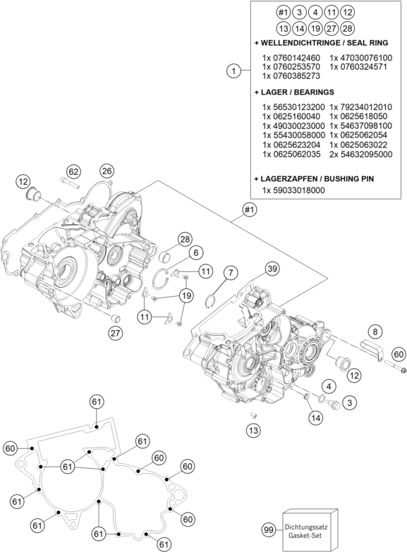 Sprängskiss: Engine Case – KTM 300 XC 2018