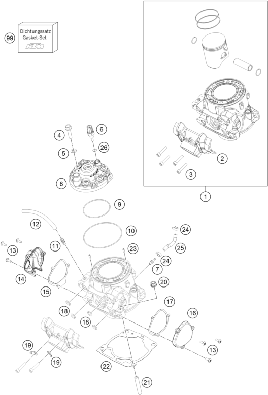 Sprängskiss: Cylinder, Cylinder Head – KTM 250 EXC TPI 2019