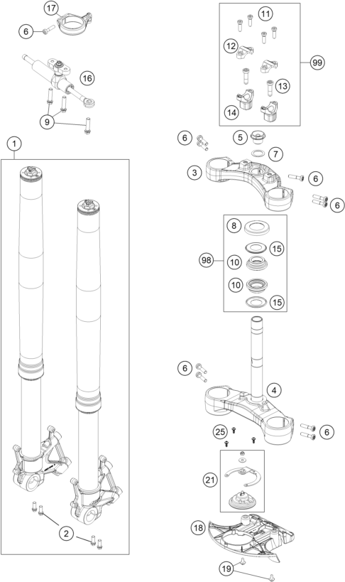 Sprängskiss: Front Fork, Triple Clamp – KTM 1090 Adventure R 2019