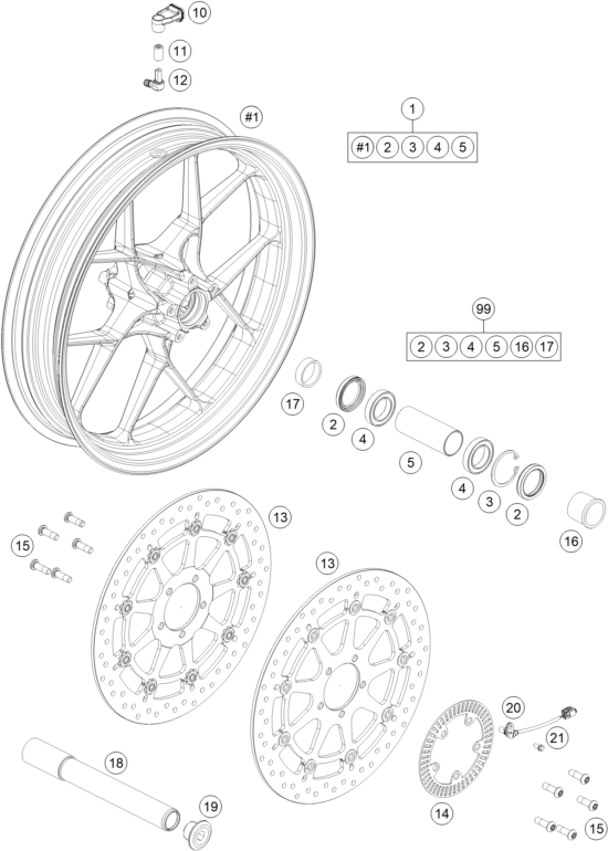 Sprängskiss: Front Wheel – KTM 1290 Super Duke GT, orange 2018