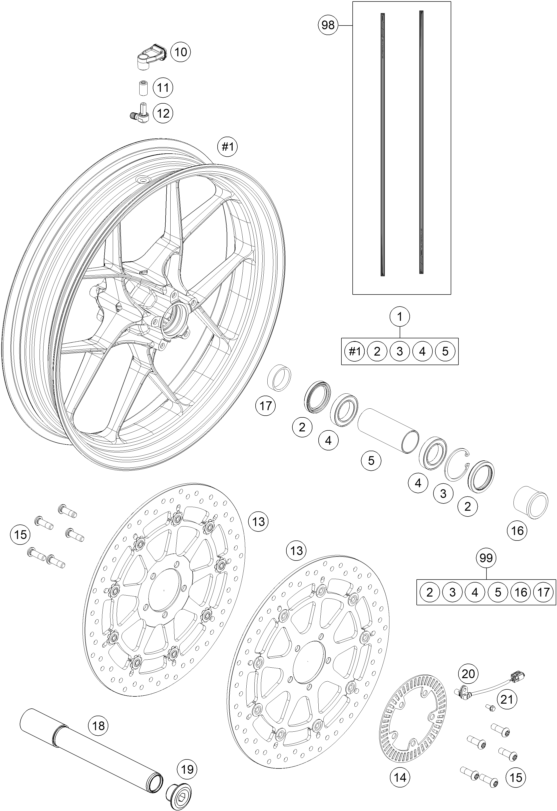 Sprängskiss: Front Wheel – KTM 1290 Super Duke GT, black 2018