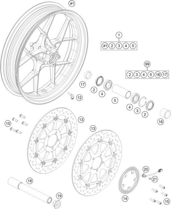 Sprängskiss: Front Wheel – KTM 1290 Super Duke GT, orange 2018