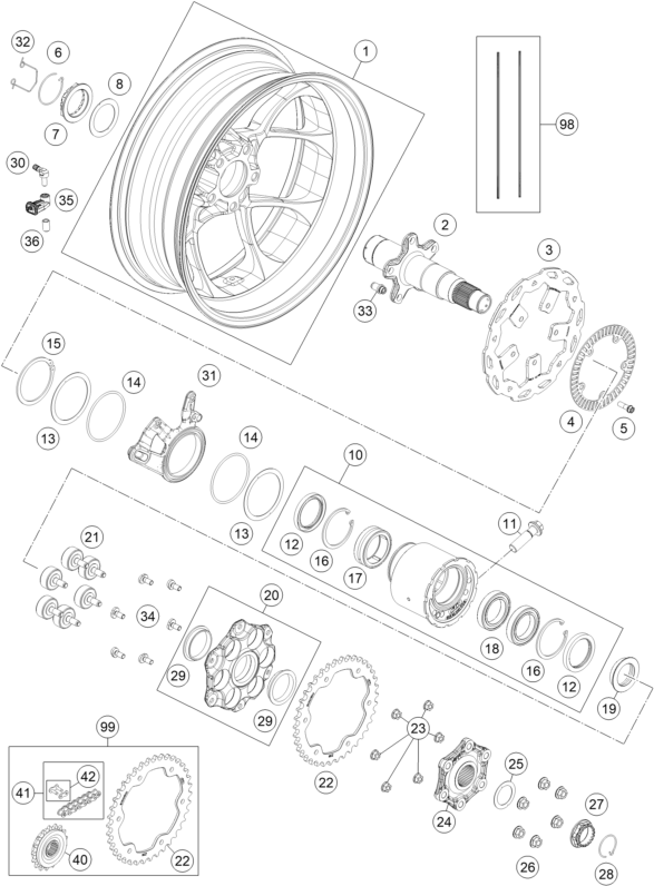 Sprängskiss: Rear Wheel – KTM 1290 Super Duke GT, black 2018