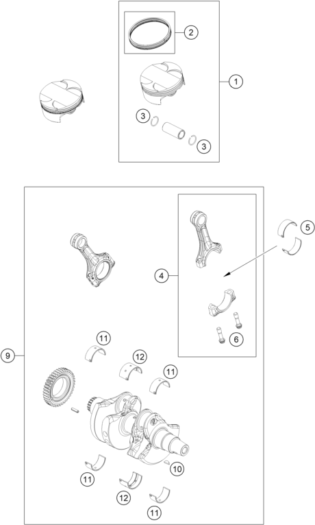 Sprängskiss: Crankshaft, Piston – KTM 890 SMT 2026
