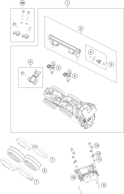 Sprängskiss: Throttle Body – KTM 790 Duke, orange 2020