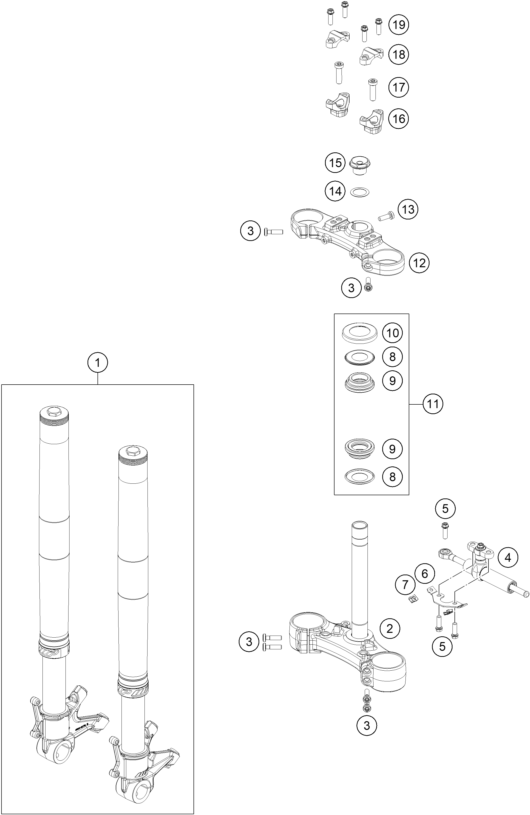 Sprängskiss: Front Fork, Triple Clamp – KTM 790 DUKE, black - D.D. 2026