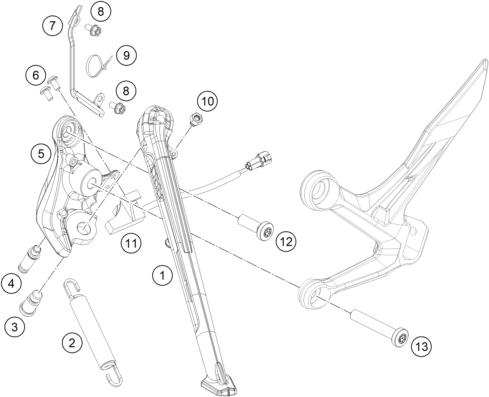 Sprängskiss: Side / Center Stand – KTM 790 Duke, orange 2020