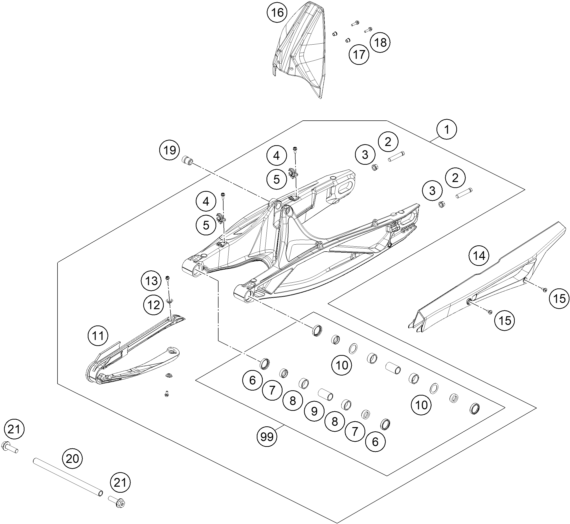 Sprängskiss: Swing Arm – KTM 790 DUKE, black - D.D. 2027