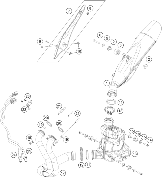 Sprängskiss: Exhaust System – KTM 790 Duke, orange 2020