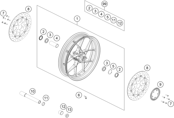 Sprängskiss: Front Wheel – KTM 790 DUKE, black - D.D. 2027