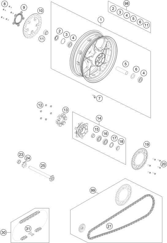 Sprängskiss: Rear Wheel – KTM 790 DUKE, black - D.D. 2027