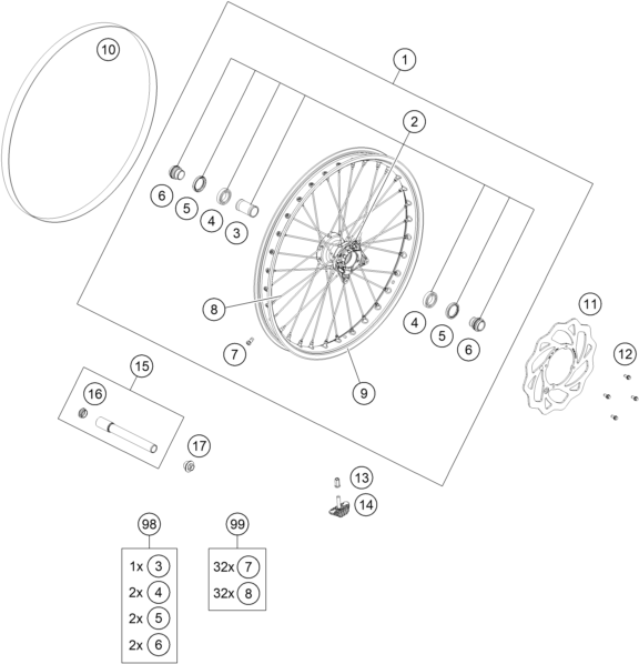 Sprängskiss: Front Wheel – KTM Freeride 250 F 2019