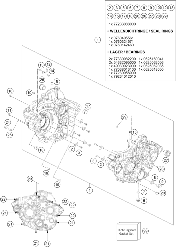 Sprängskiss: Engine Case – KTM Freeride 250 F 2019