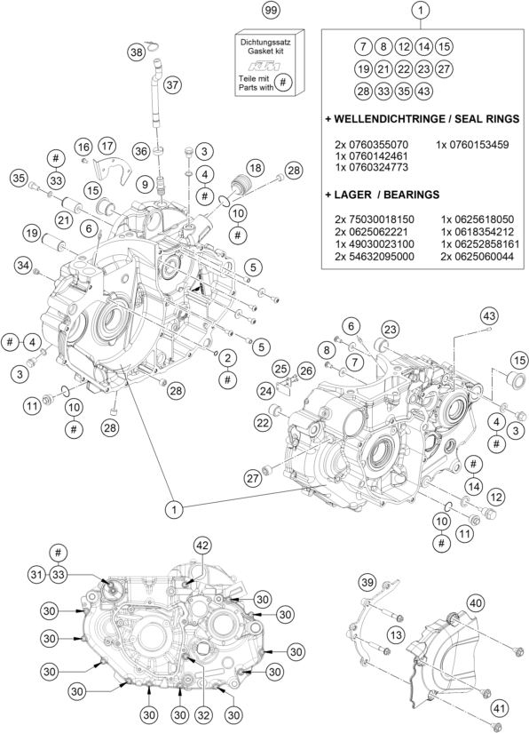 Sprängskiss: Engine Case – KTM 690 Duke, orange 2019