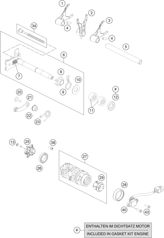 Sprängskiss: Shifting Mechanism – KTM 690 Duke, orange 2019
