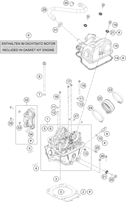Sprängskiss: Cylinder Head – KTM 690 Duke, orange 2019