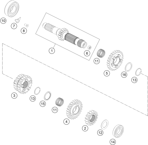 Sprängskiss: Transmission I - Main Shaft – KTM 350 XC-F 2022