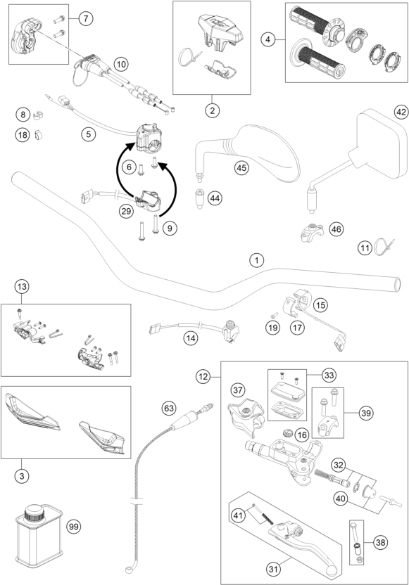 Sprängskiss: Handlebar, Controls – KTM 250 EXC TPI 2019