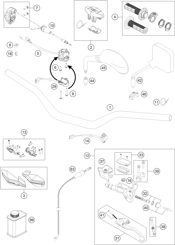 Sprängskiss: Handlebar, Controls – KTM 300 EXC CKD 2019