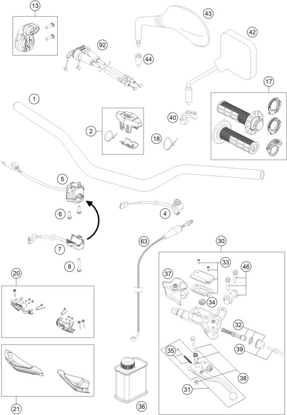 Sprängskiss: Handlebar, Controls – KTM 250 EXC-F CKD 2019