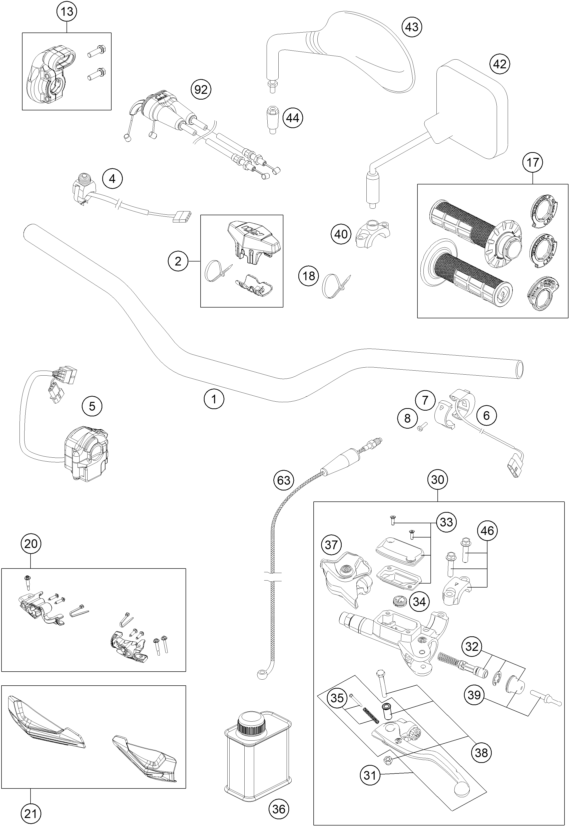 Sprängskiss: Handlebar, Controls – KTM 500 EXC-F 2018