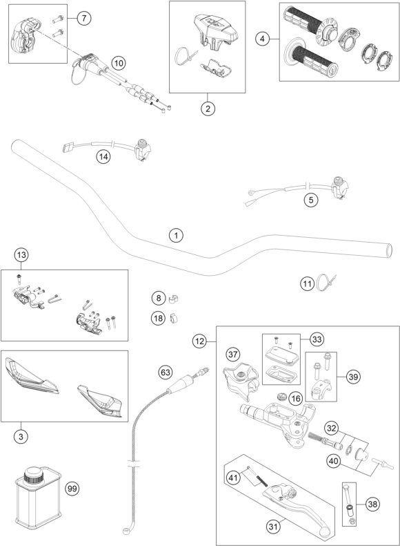 Sprängskiss: Handlebar, Controls – KTM 250 XC-W TPI 2018